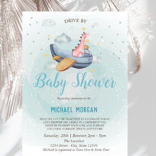 Invitation Fête prénatale bébé Dino Avion Drive By
