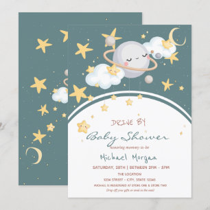 Invitation Fête Prénatale Bébé Espace Etoiles Nuages Planète