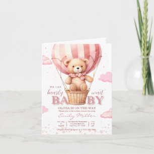 Invitation Fête Prénatale Bébé Fille au Ballon Ours en Peluch