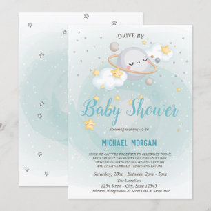 Invitation Fête Prénatale Bébé Fille avec Étoiles, Planète et