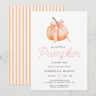 Invitation Fête Prénatale Bébé Fille Citrouille avec Ruban Ro
