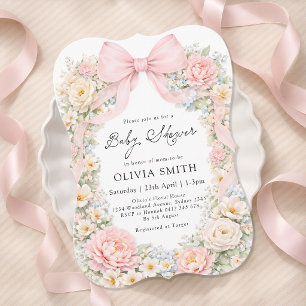 Invitation Fête Prénatale Bébé Fille Fleur Rose Rougissant