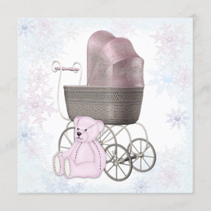 Invitation Fête Prénatale Bébé Fille Flocon de Neige Rose Mer