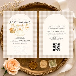 Invitation Fête Prénatale Bébé Fille Gingham Tomber Amoureuse