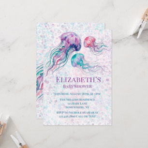 Invitation Fête Prénatale Bébé Fille Méduses de Teal et Viole