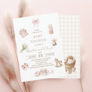 Invitation Fête prénatale bébé fille Nursery bohème aquarelle