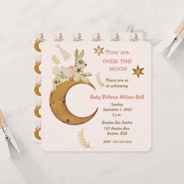 Invitation Fête Prénatale Bébé Fille : Une Fête Incroyable  (Devant/Arrière en situation)