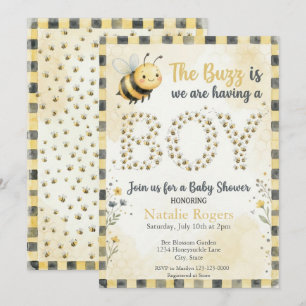 Invitation Fête Prénatale Bébé Garçon Abeille Punaise