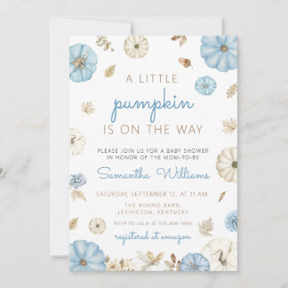 Invitation Fête prénatale bébé garçon citrouille bleue, Petit