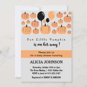 Invitation Fête prénatale bébé Halloween citrouille automnale