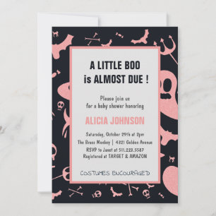 Invitation Fête Prénatale Bébé Halloween Paillettes Roses Fan