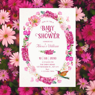 Invitation Fête prénatale bébé jardin fleurs roses