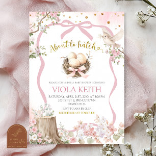 Invitation fête prénatale bébé rose coquette printemps oiseau