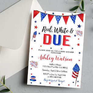 Invitation Fête Prénatale Bébé Rouge Blanc et Bleu 14 Juillet