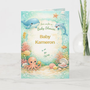 Invitation Fête Prénatale Bébé Sous l'Océan Pastel Neutre Océ