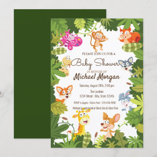 Invitation Fête Prénatale Bois, Feuilles, Animaux de la Forêt