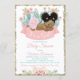Invitation Fête prénatale Cactus Fille Afro Américaine Africa