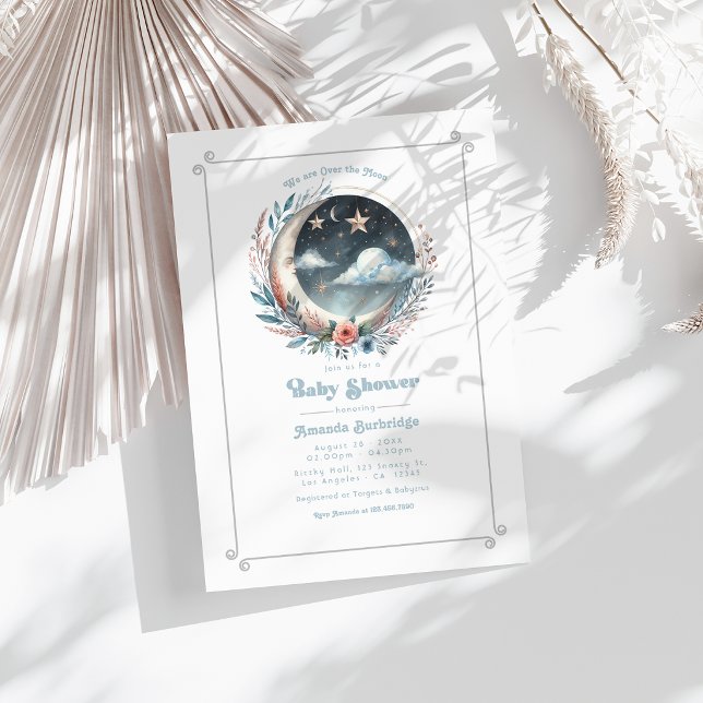 Invitation Fête Prénatale Céleste : Au-Dessus de la Lune (Over the Moon Celestial Baby Shower Invitation)