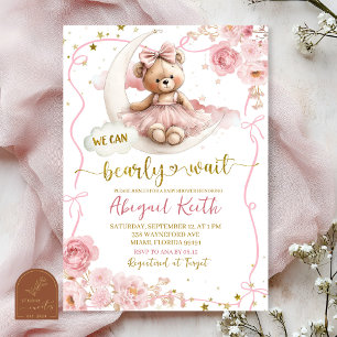 Invitation Fête prénatale Coquette Ruban Rose nous pouvons à