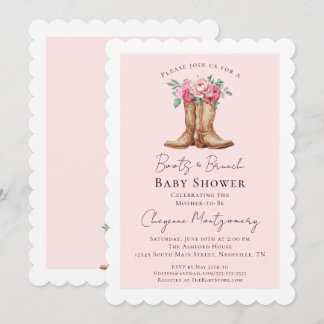 Invitation Fête Prénatale Cowgirl Boots et Brunch Rose Floral