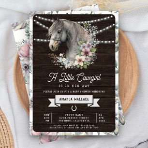 Invitation Fête Prénatale Cowgirl Fleurie en Bois de Grange R