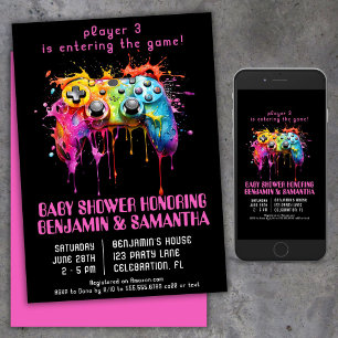 Invitation Fête Prénatale de Bébé Fille Joueuse de Jeux Vidéo