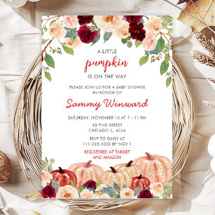 Invitation Fête Prénatale de Citrouilles Rouge Bourgogne et R