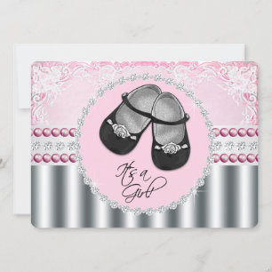 Invitation Fête Prénatale de Diamants Roses et Perles Jolies