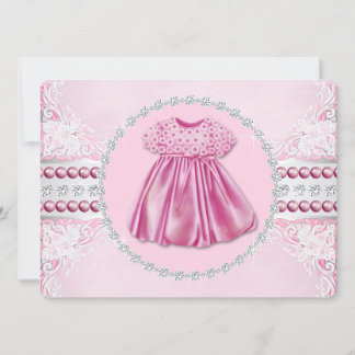 Invitation Fête Prénatale de Diamants Roses et Perles Jolies