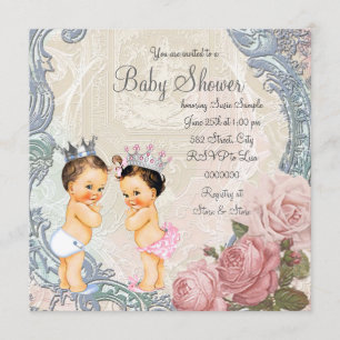 Invitation Fête prénatale de jumeaux Prince et Princesse