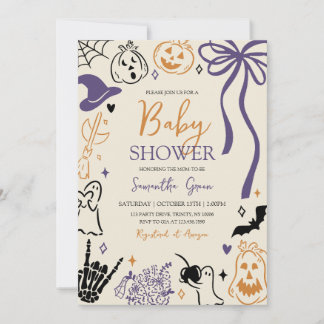 Invitation Fête prénatale de Little Boo Halloween dessinée à