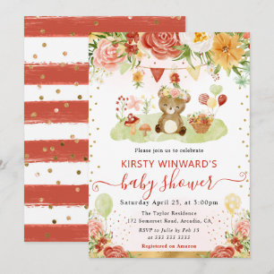 Invitation Fête Prénatale de l'Ours de la Forêt à l'Aquarelle