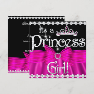 Invitation Fête Prénatale de Princesse Rose Chaud Diadème Arg