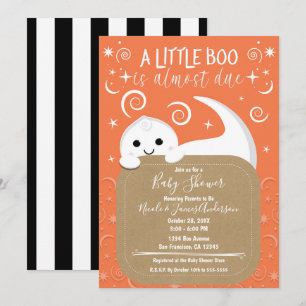Invitation Fête Prénatale d'Halloween Bébé Fantôme Orange qui