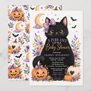 Invitation Fête prénatale d'Halloween de chaton mignonne