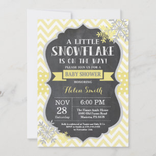 Invitation Fête Prénatale d'Hiver Flocon de Neige Jaune Table