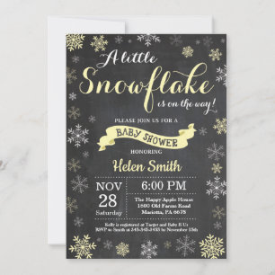 Invitation Fête Prénatale d'Hiver Flocon de Neige Jaune Table