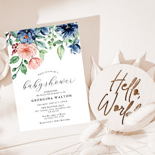 Invitation Fête Prénatale Élégante Aquarelle Florale et Feuil