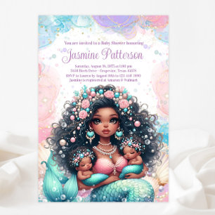 Invitation Fête prénatale élégante de jumelles sirènes