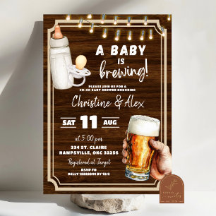 Invitation Fête prénatale en bois rustique pour garçon ou fil