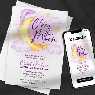 Invitation Fête Prénatale Fille Aquarelle Au-Delà De La Lune