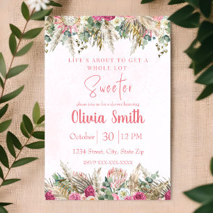 Invitation Fête Prénatale Fille Fleur de Gazon de Pampas Bohè