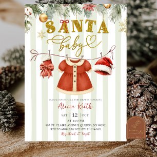 Invitation Fête Prénatale Fille Ligne de Vêtements Père Noël