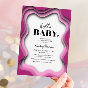 Invitation Fête Prénatale Fille Rose Retro Wave