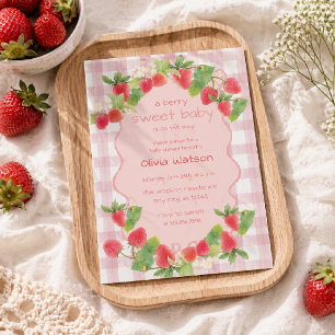 Invitation Fête prénatale Fleur de fraise Bébé fille Conquett