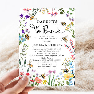 Invitation Fête Prénatale Fleur Sauvage & Abeille Bébé pour l