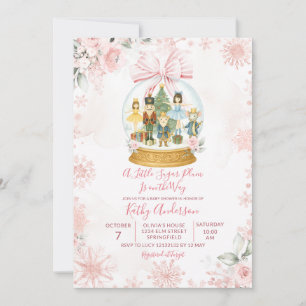 Invitation Fête Prénatale Flocon de Neige Casse-Noisette Rose