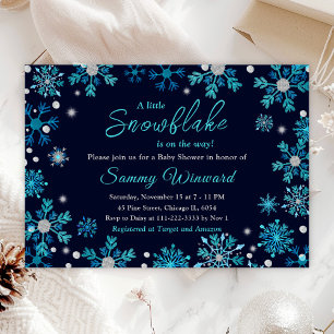 Invitation Fête Prénatale Flocons de Neige Bleus et Argentés