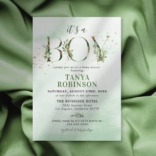 Invitation Fête Prénatale Garçon Feuillage Botanique