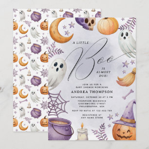 Invitation Fête Prénatale Halloween à l'aquarelle Little Boo